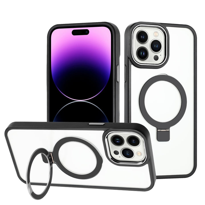 For Apple iPhone 15 Pro 6.1 Transparent Magnetic Rind Stand Mount Holder Magsafe Wireless Charging Hybrid Case Cover Image 1