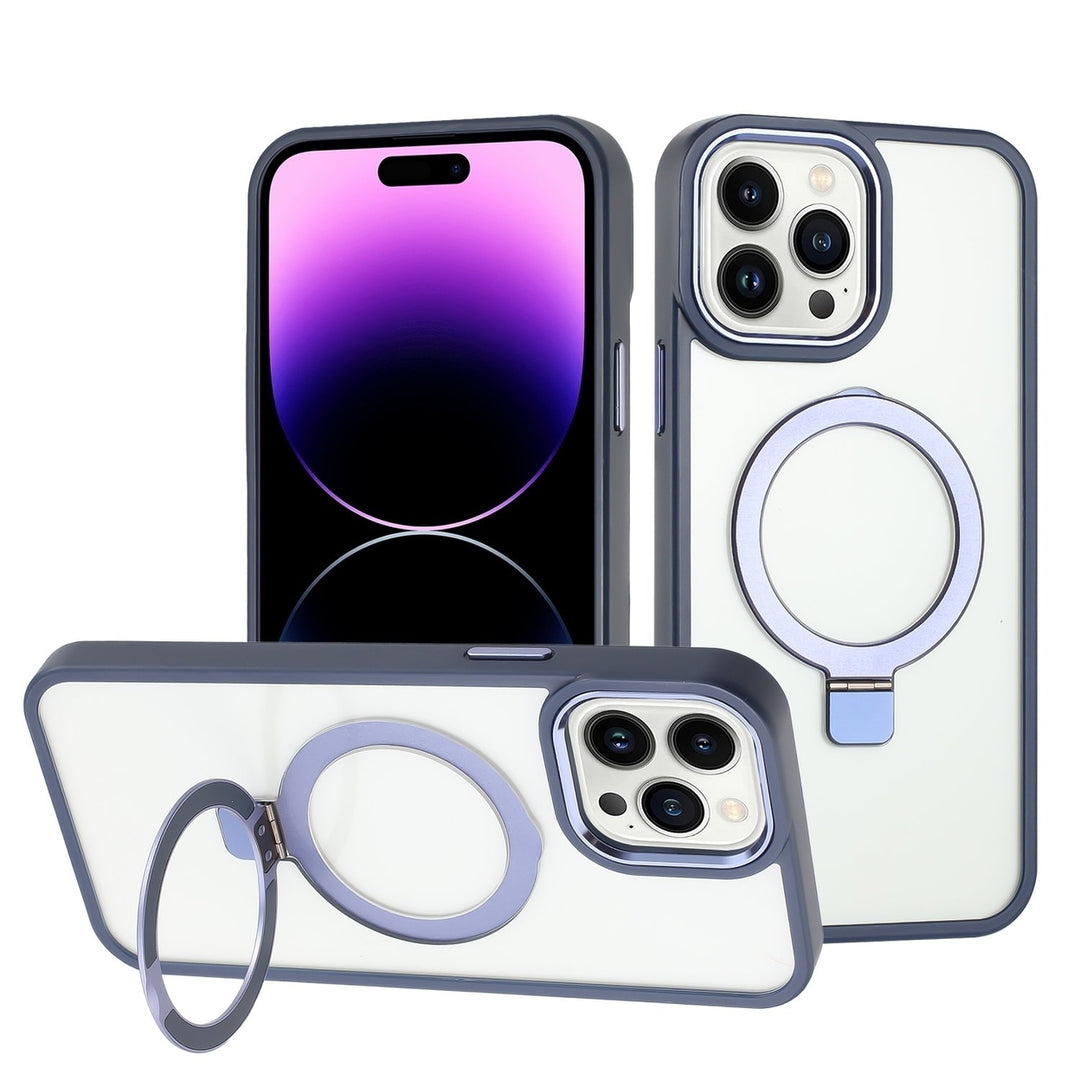 For Apple iPhone 15 Pro Max 6.7 Transparent Magnetic Rind Stand Mount Holder Magsafe Wireless Charging Hybrid Case Cover Image 8