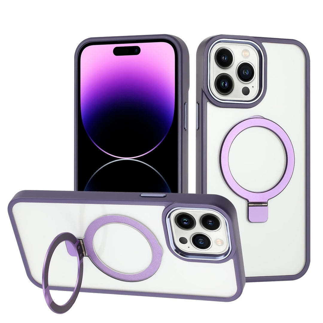 For Apple iPhone 15 Pro 6.1 Transparent Magnetic Rind Stand Mount Holder Magsafe Wireless Charging Hybrid Case Cover Image 1