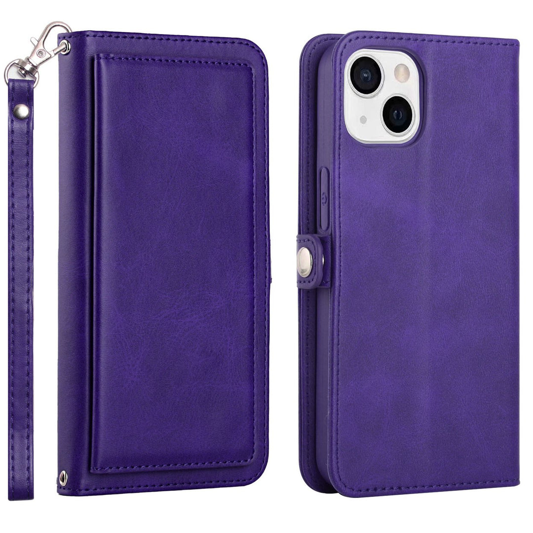 For Apple iPhone 15 6.1 inch Full Body Cover Protective Shockproof Triple Card Slot Flap Folio Stand Leather Wallet Image 1