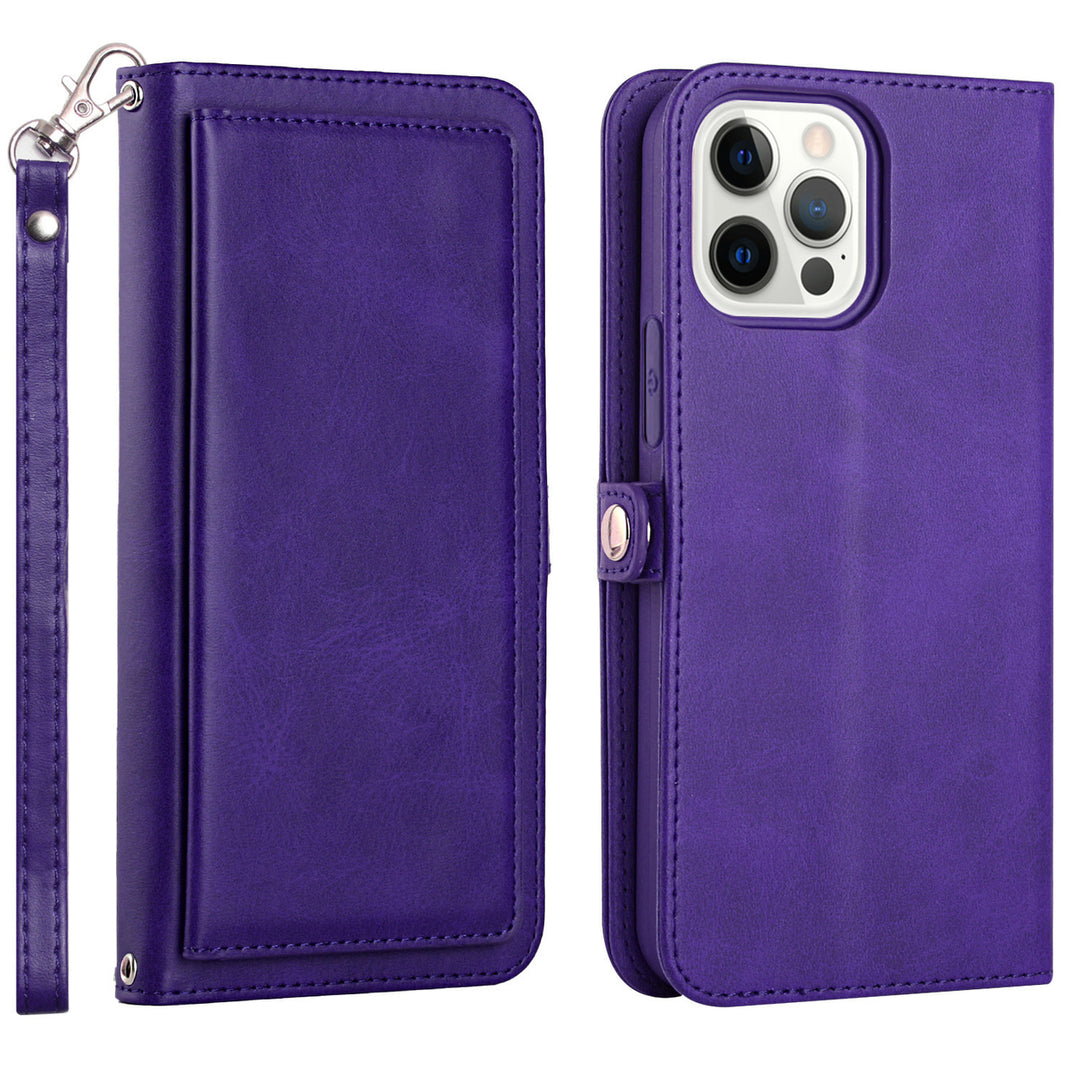 For Apple iPhone 15 Pro 6.1 inch Full Body Cover Protective Shockproof Triple Card Slot Flap Folio Stand Leather Wallet Image 8