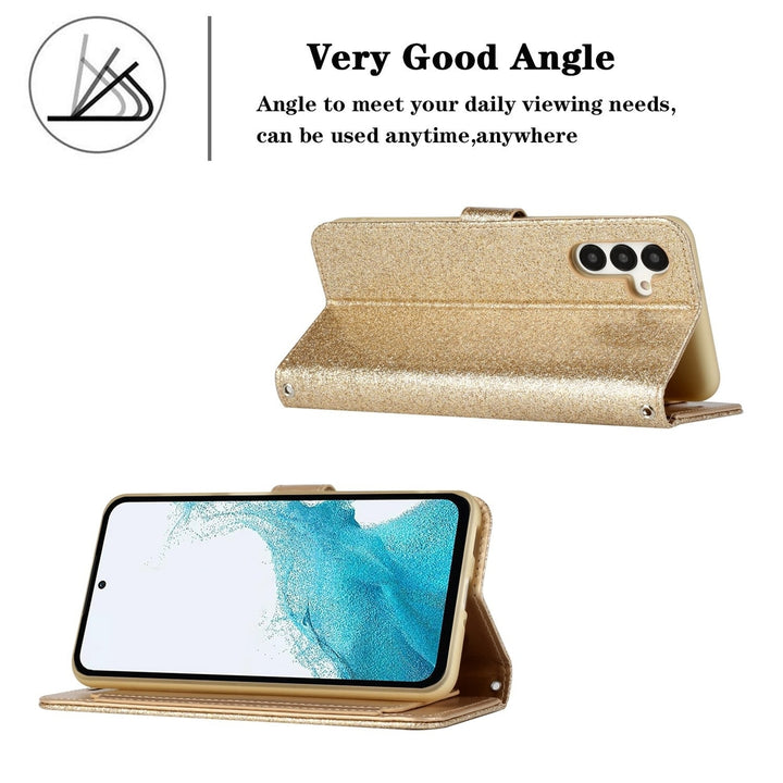 For Samsung Galaxy A54 5G / SM-A546 Diamond Bow Glitter Full Body Card Slot Folio Stand Leather Wallet Pouch Case Cover Image 4