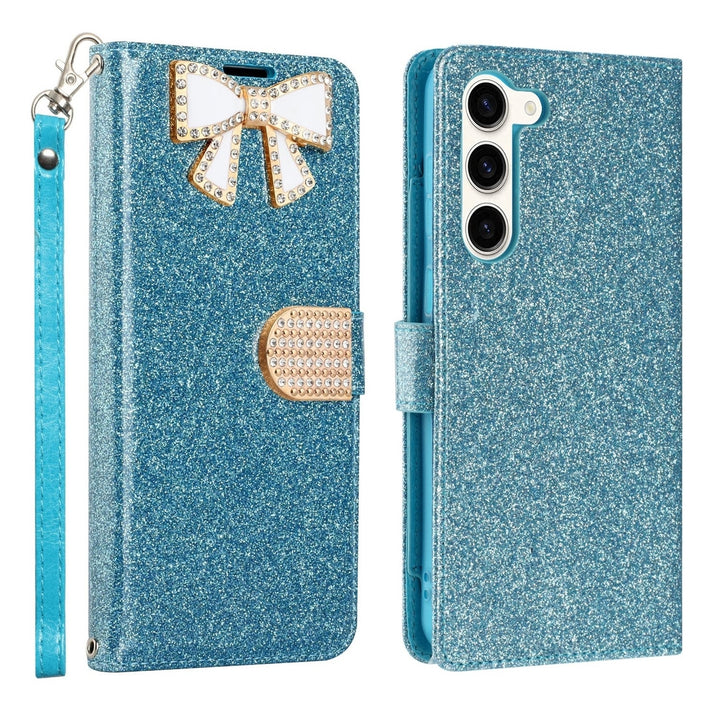 Samsung Galaxy S23 Plus / SM-S916 Diamond Bow Glitter Full Body Card Slot Folio Stand Leather Wallet Pouch Case Cover Image 7