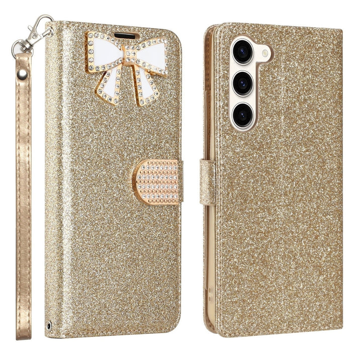 Samsung Galaxy S23 Plus / SM-S916 Diamond Bow Glitter Full Body Card Slot Folio Stand Leather Wallet Pouch Case Cover Image 8