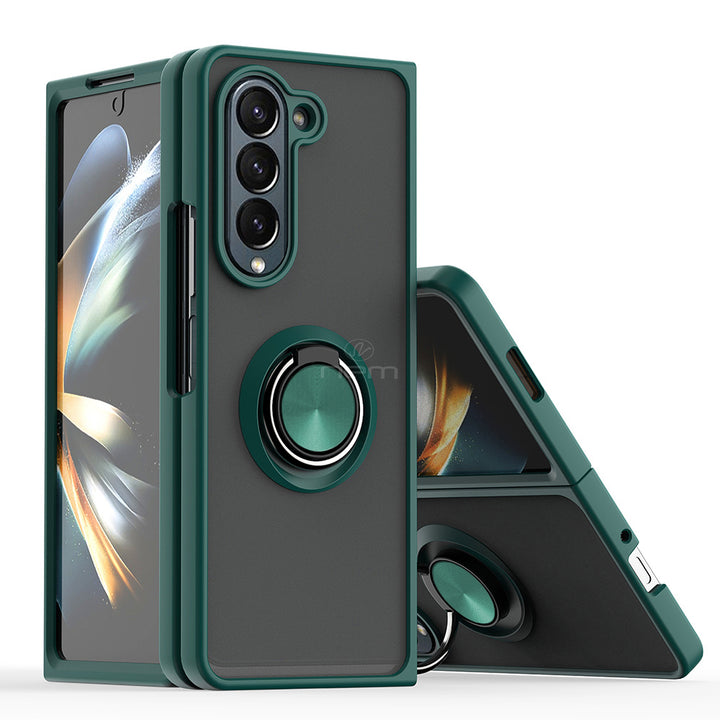 For Samsung Galaxy Z Fold 5 Impact Metal Ring Holder Stand Magnetic Car Mount Protective Hybrid Case Cover Image 1