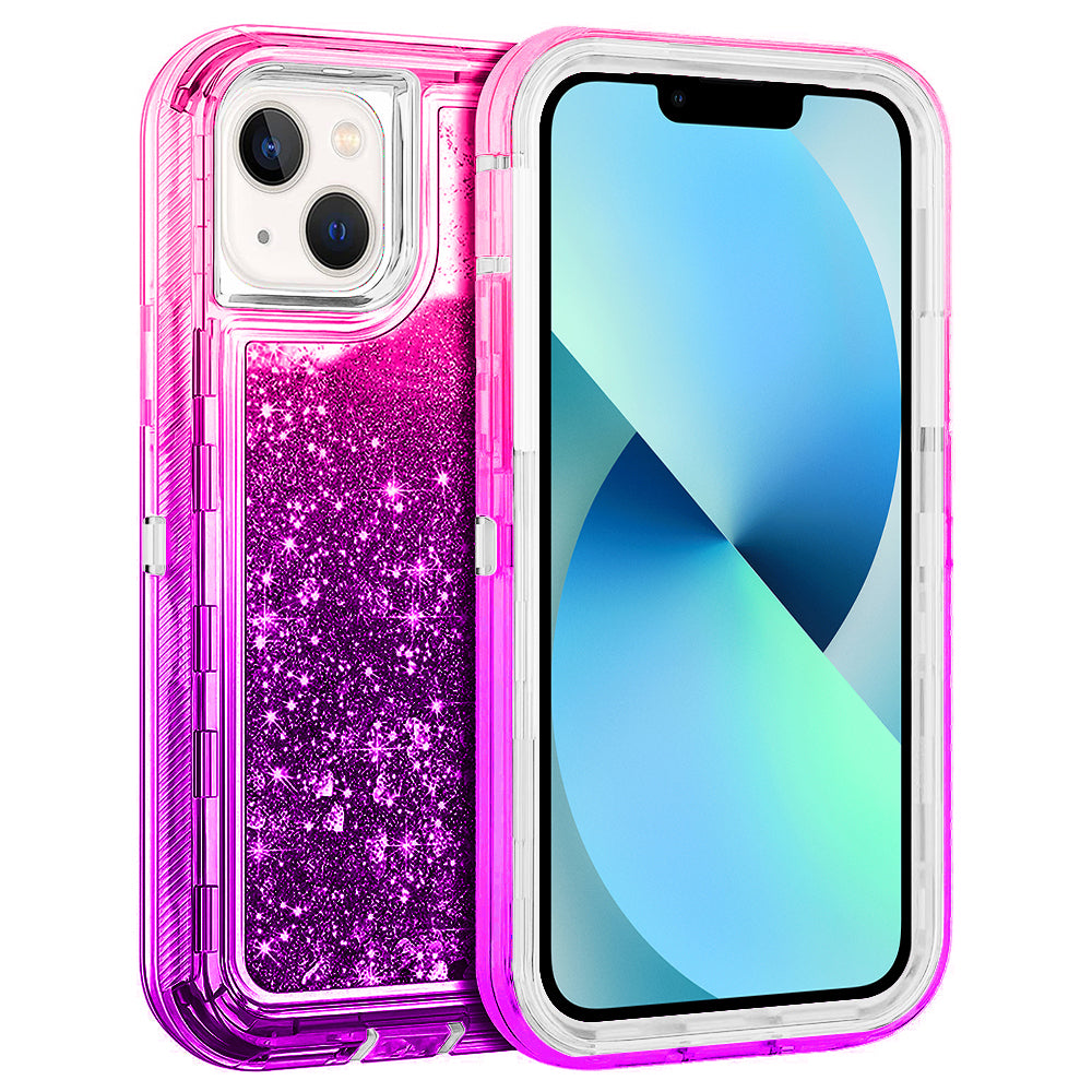 For Apple iPhone 15 Plus 6.7 inch Dual Layer Protective Shockproof Tough Defender Sparkling Liquid Glitter Heart Case Image 4