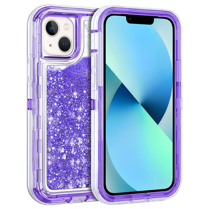 For Apple iPhone 15 Plus 6.7 inch Dual Layer Protective Shockproof Tough Defender Sparkling Liquid Glitter Heart Case Image 7