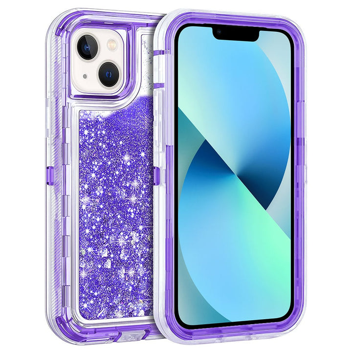 For Apple iPhone 15 Plus 6.7 inch Dual Layer Protective Shockproof Tough Defender Sparkling Liquid Glitter Heart Case Image 1