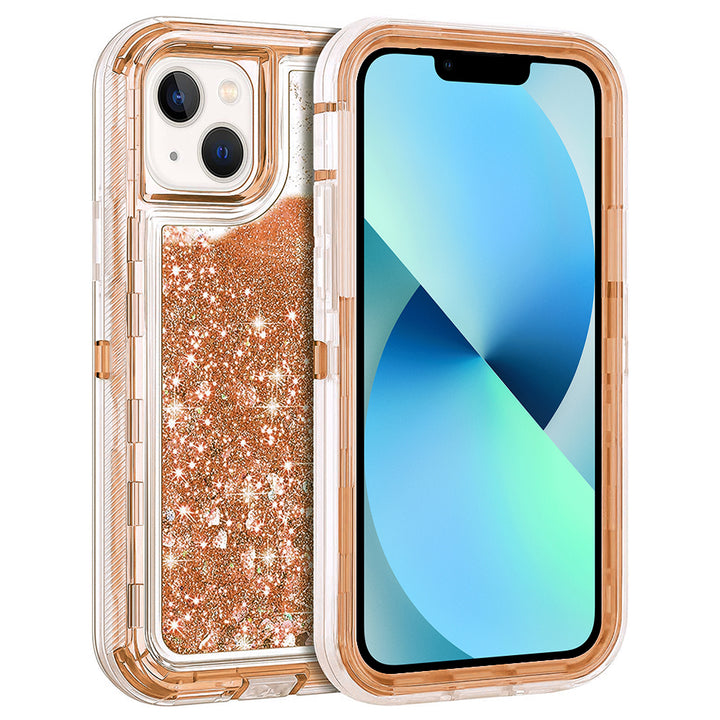 For Apple iPhone 15 6.1 inch Dual Layer Protective Shockproof Tough Defender Sparkling Liquid Glitter Heart Case Cover Image 12