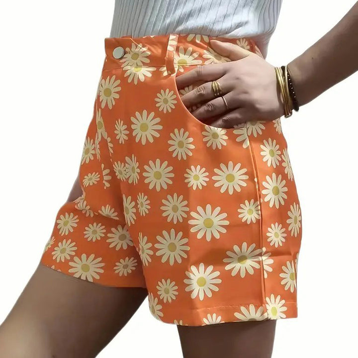 Daisy Print Versatile Shorts Casual High Waist Shorts Womens Clothing Image 4