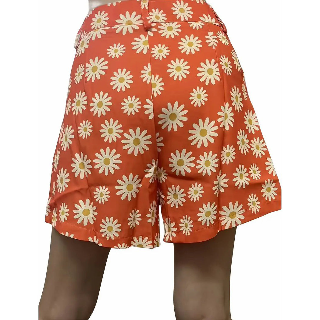 Daisy Print Versatile Shorts Casual High Waist Shorts Womens Clothing Image 7