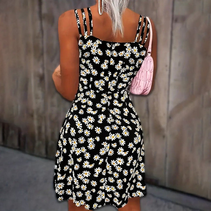 Daisy Print Spaghetti Strap Dress Sexy Sleeveless Bag Hip Dress Womens Clothing Image 1