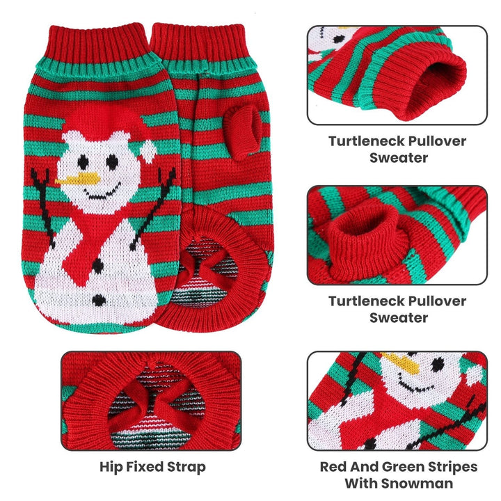 Pet Christmas Turtleneck Sweater Dog Cat Christmas Clothes Snowman Stripes Costume Winter Holiday Sweater for Small Image 3