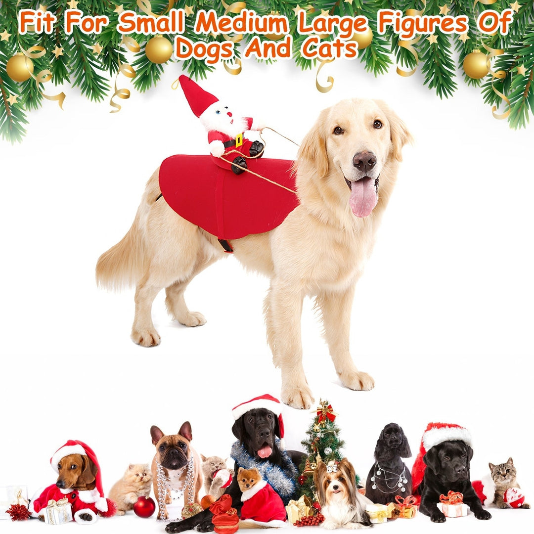 Pet Christmas Costumes Red Winter Coat for Dog Riding Santa Claus with Bell Clothes  Year Outfit Cosplay Costumes Party Image 3