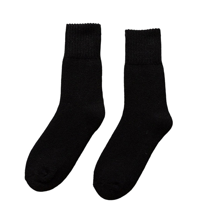 1 Pair Mid-Tube Ribbed Cuffs High Elasticity Women Socks Winter Solid Color Thickened Fleece Lining Snow Socks Image 1