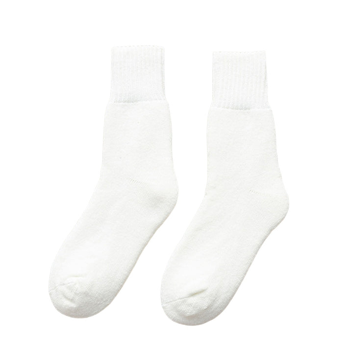 1 Pair Mid-Tube Ribbed Cuffs High Elasticity Women Socks Winter Solid Color Thickened Fleece Lining Snow Socks Image 3