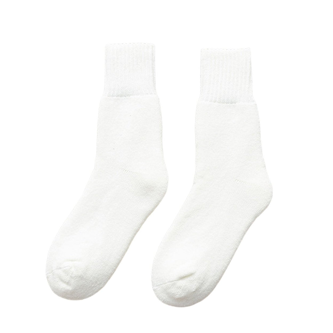 1 Pair Mid-Tube Ribbed Cuffs High Elasticity Women Socks Winter Solid Color Thickened Fleece Lining Snow Socks Image 1