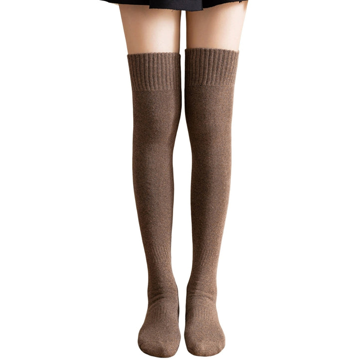 1 Pair Japanese Style Solid Color Thickened Thigh Stockings Autumn Winter Women Over Knee Socks Image 4