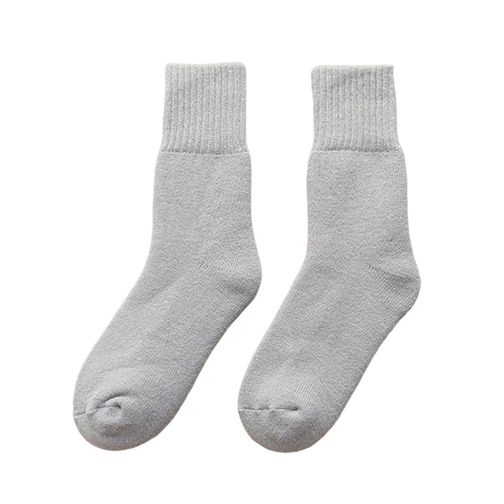 1 Pair Mid-Tube Ribbed Cuffs High Elasticity Women Socks Winter Solid Color Thickened Fleece Lining Snow Socks Image 4