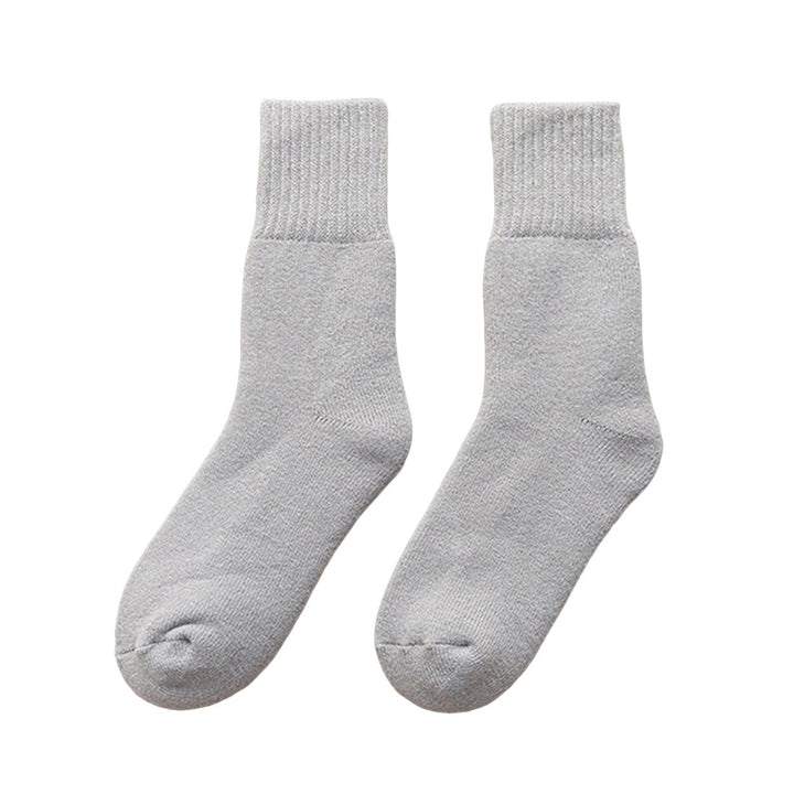 1 Pair Mid-Tube Ribbed Cuffs High Elasticity Women Socks Winter Solid Color Thickened Fleece Lining Snow Socks Image 1