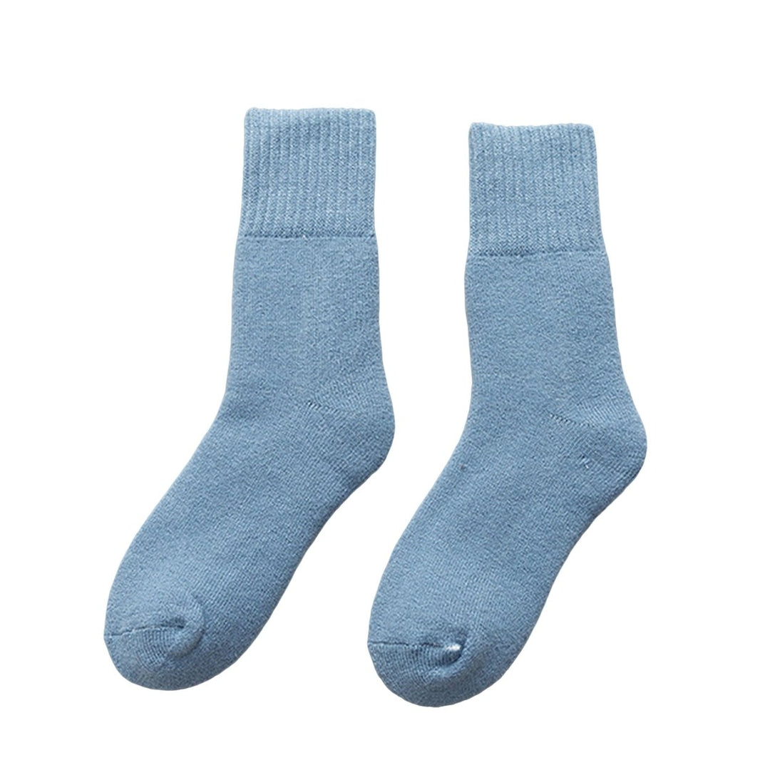 1 Pair Mid-Tube Ribbed Cuffs High Elasticity Women Socks Winter Solid Color Thickened Fleece Lining Snow Socks Image 4