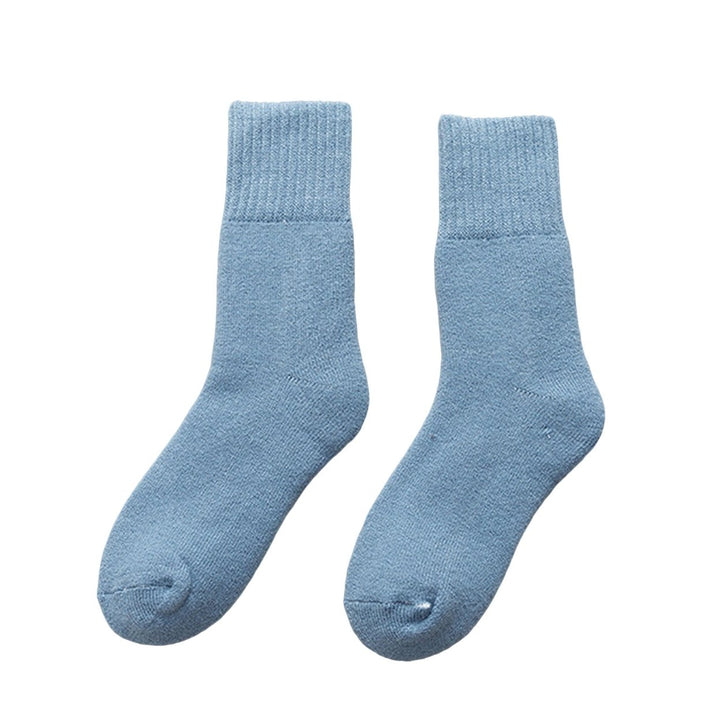 1 Pair Mid-Tube Ribbed Cuffs High Elasticity Women Socks Winter Solid Color Thickened Fleece Lining Snow Socks Image 1