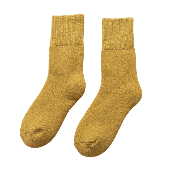 1 Pair Mid-Tube Ribbed Cuffs High Elasticity Women Socks Winter Solid Color Thickened Fleece Lining Snow Socks Image 6