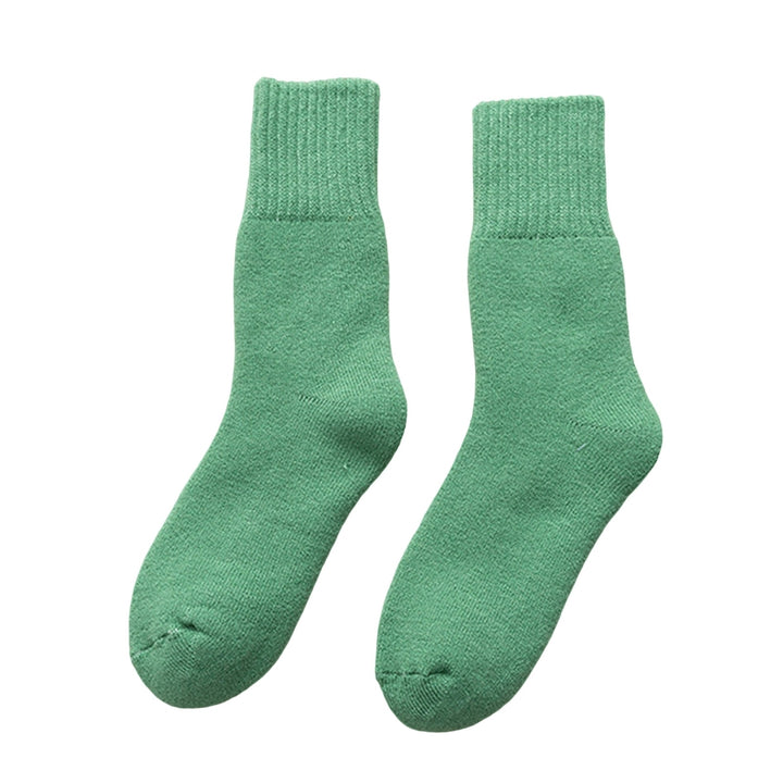 1 Pair Mid-Tube Ribbed Cuffs High Elasticity Women Socks Winter Solid Color Thickened Fleece Lining Snow Socks Image 8