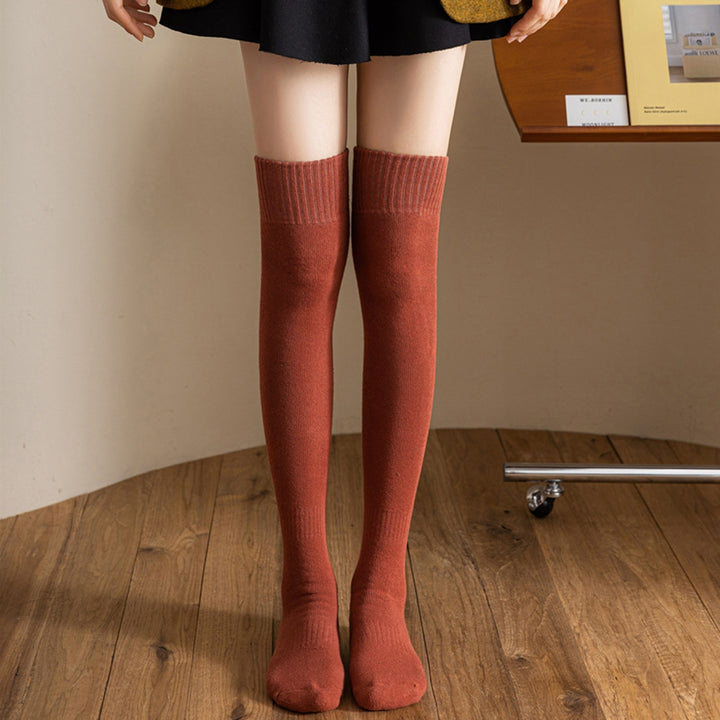 1 Pair Japanese Style Solid Color Thickened Thigh Stockings Autumn Winter Women Over Knee Socks Image 9