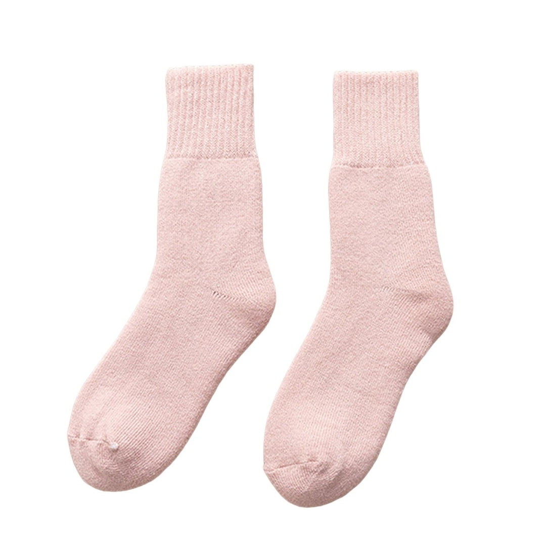 1 Pair Mid-Tube Ribbed Cuffs High Elasticity Women Socks Winter Solid Color Thickened Fleece Lining Snow Socks Image 1