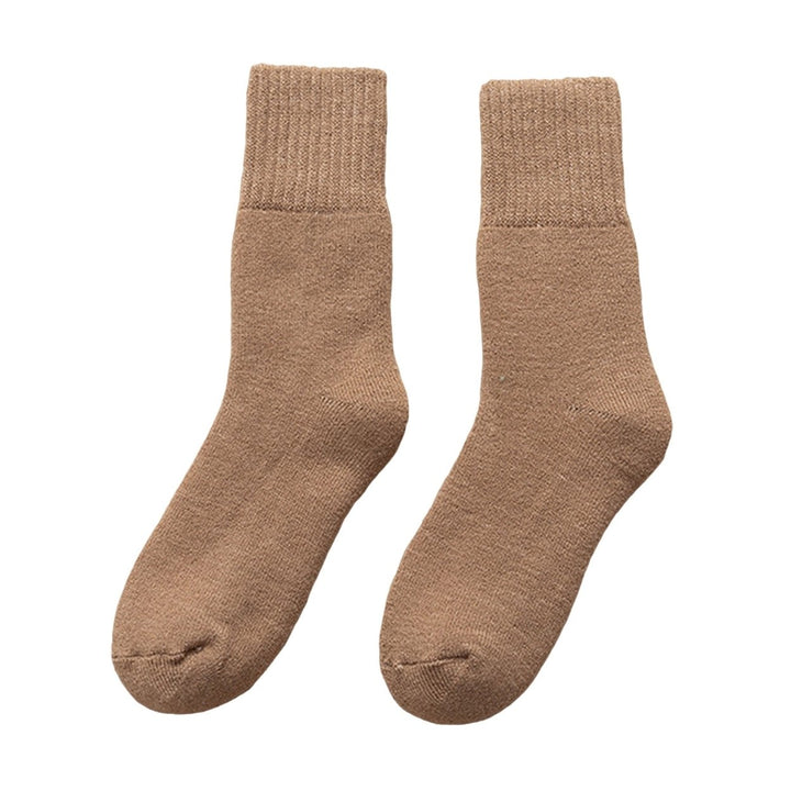 1 Pair Mid-Tube Ribbed Cuffs High Elasticity Women Socks Winter Solid Color Thickened Fleece Lining Snow Socks Image 1