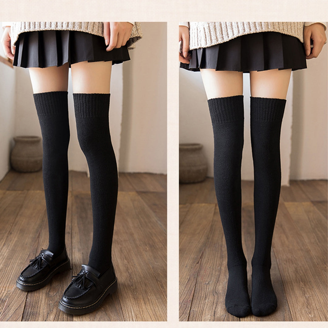 1 Pair Japanese Style Solid Color Thickened Thigh Stockings Autumn Winter Women Over Knee Socks Image 11