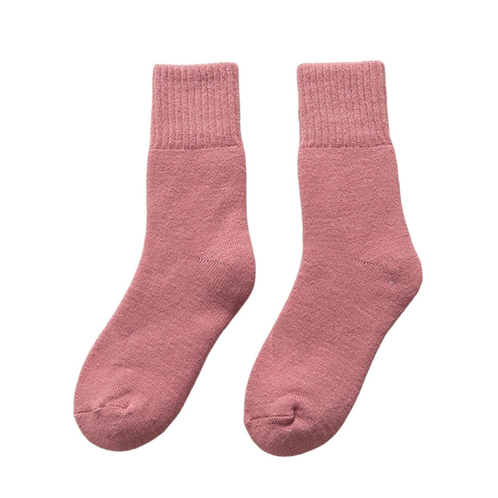 1 Pair Mid-Tube Ribbed Cuffs High Elasticity Women Socks Winter Solid Color Thickened Fleece Lining Snow Socks Image 1