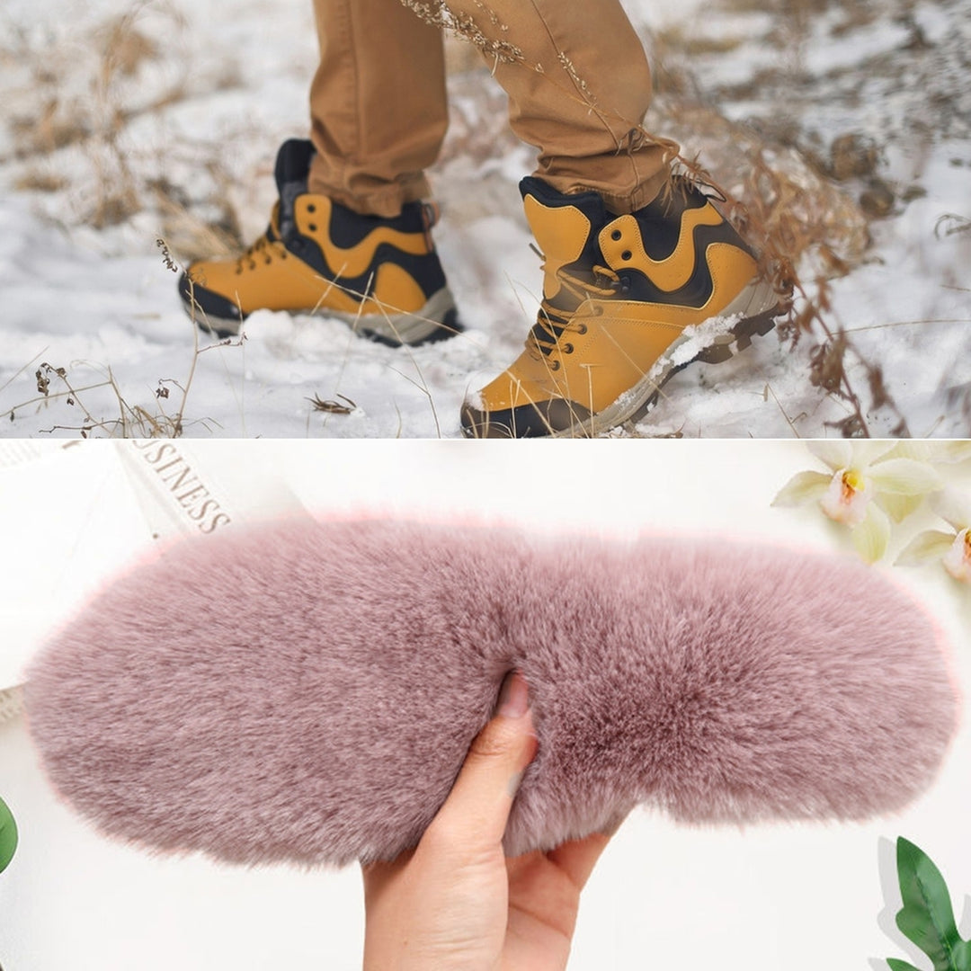 1 Pair Unisex Insoles Plush Sweat Absorption Solid Color Anti Pilling Faux Rabbit faux Thickened Fluffy Boots Insoles Image 4