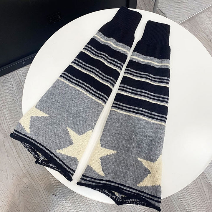1 Pair Contrasting Striped Star Print Flared Shape Leg Warmers Autumn Winter Women Warm Boot Stockings Image 6