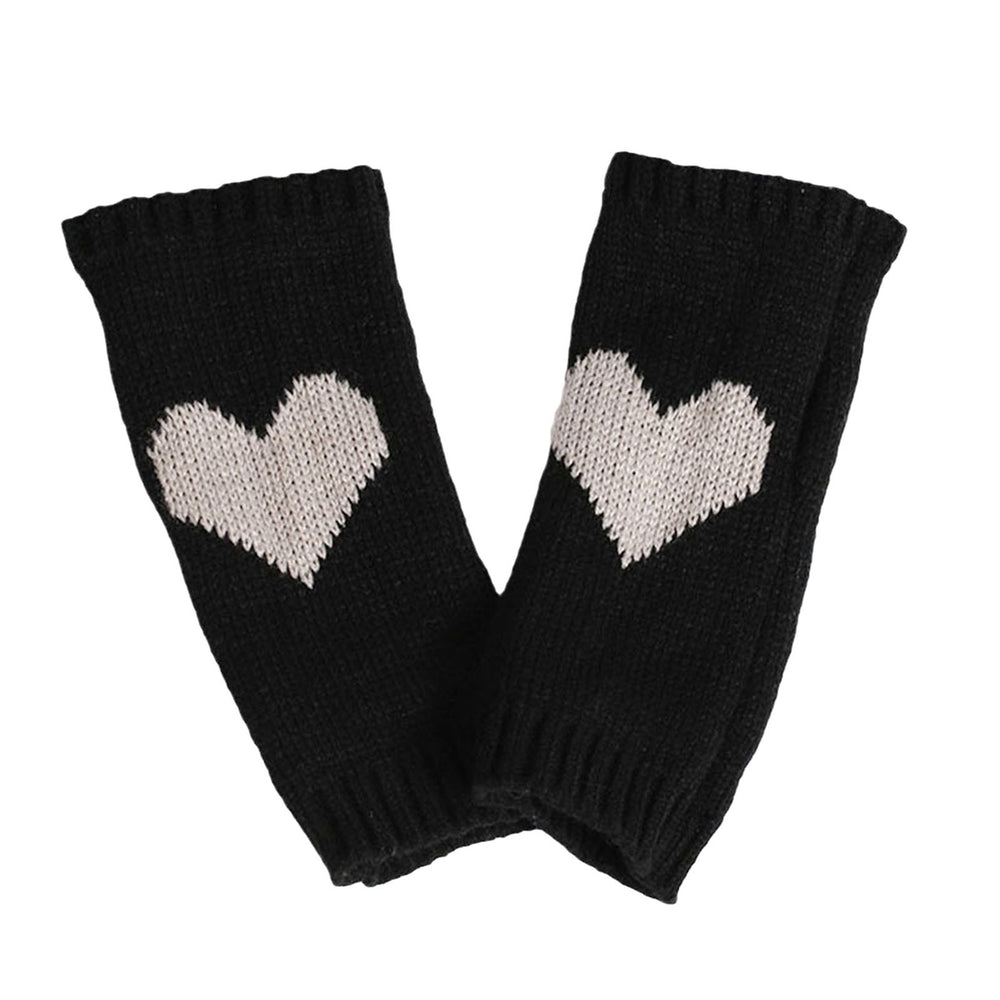 1 Pair Touch Screen Ribbed Trim Thumbhole Knitted Gloves Women Winter Love Heart Print Fingerless Mittens Image 2