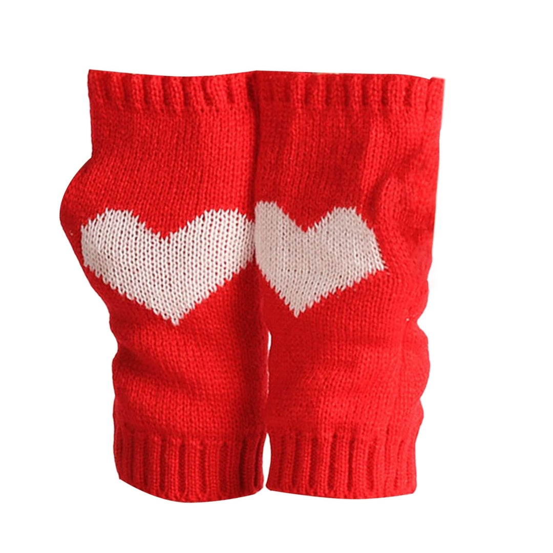 1 Pair Touch Screen Ribbed Trim Thumbhole Knitted Gloves Women Winter Love Heart Print Fingerless Mittens Image 4