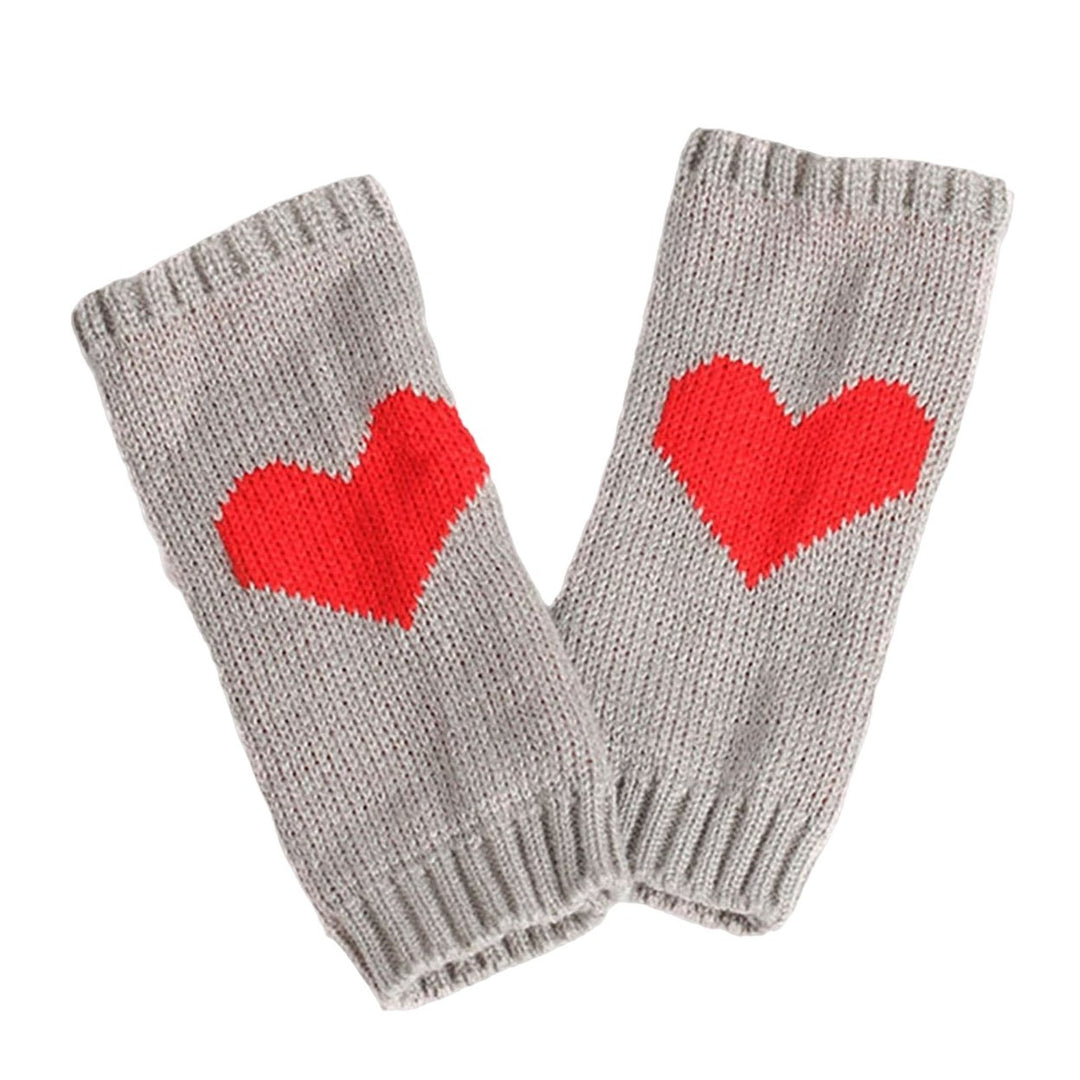 1 Pair Touch Screen Ribbed Trim Thumbhole Knitted Gloves Women Winter Love Heart Print Fingerless Mittens Image 1