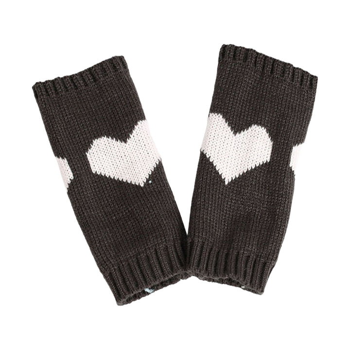 1 Pair Touch Screen Ribbed Trim Thumbhole Knitted Gloves Women Winter Love Heart Print Fingerless Mittens Image 1
