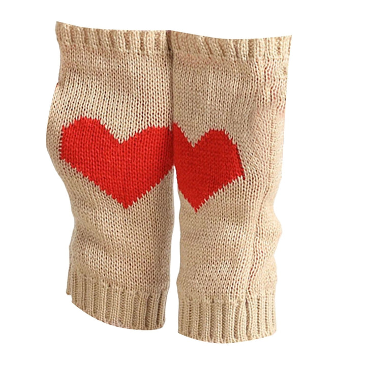 1 Pair Touch Screen Ribbed Trim Thumbhole Knitted Gloves Women Winter Love Heart Print Fingerless Mittens Image 8