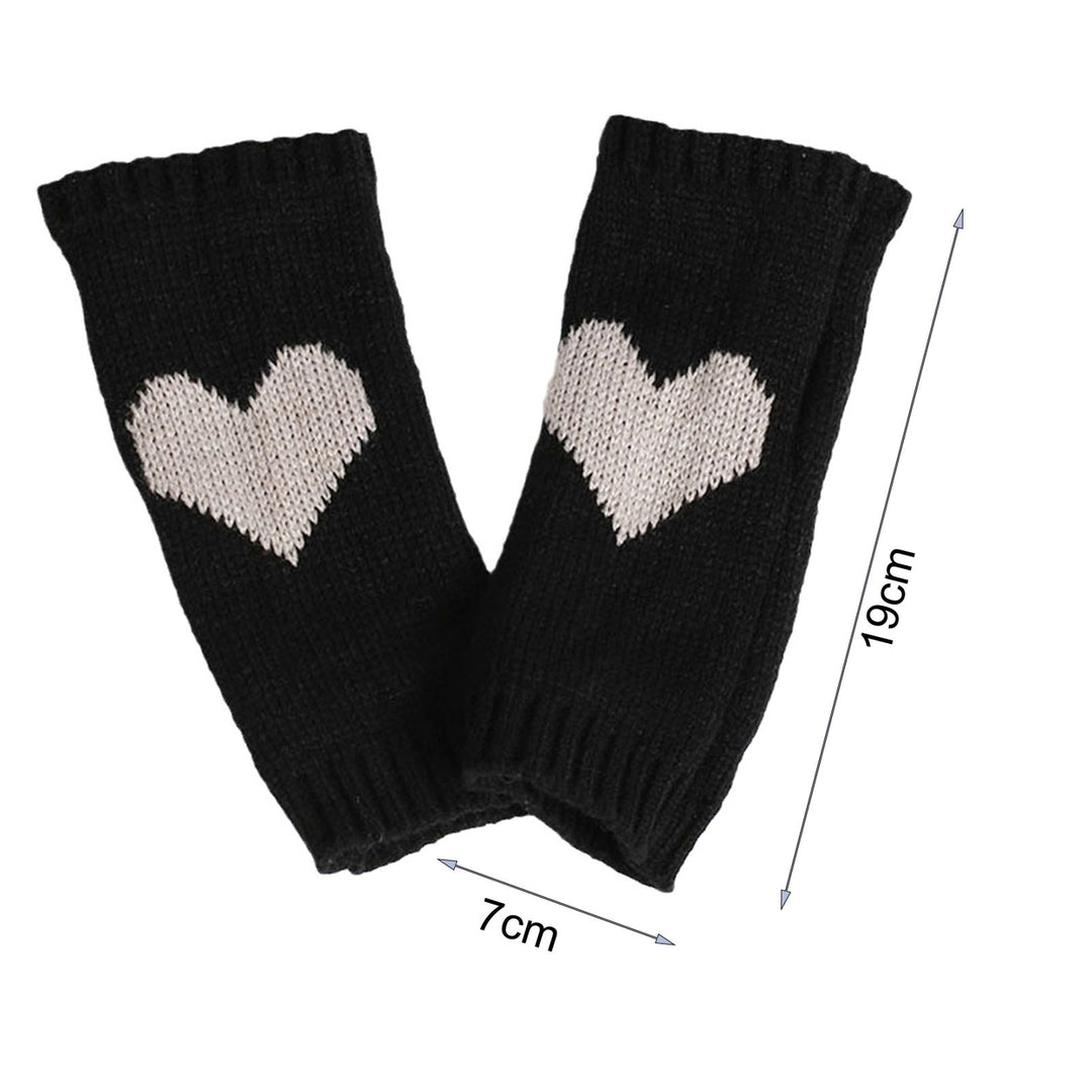 1 Pair Touch Screen Ribbed Trim Thumbhole Knitted Gloves Women Winter Love Heart Print Fingerless Mittens Image 12