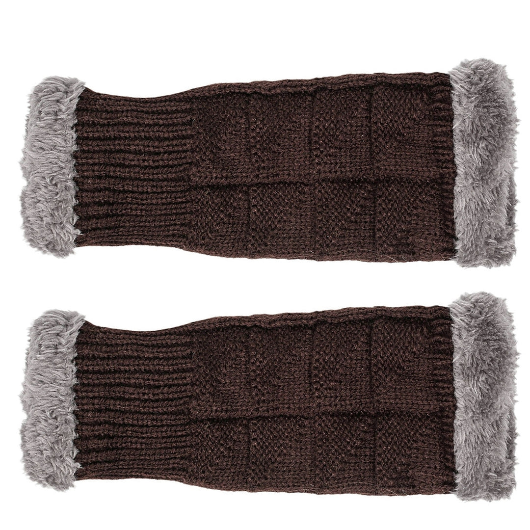 1 Pair Gloves Fingerless Windproof Winter Solid Color Arm Sleeve Cover for Outdoor Image 4