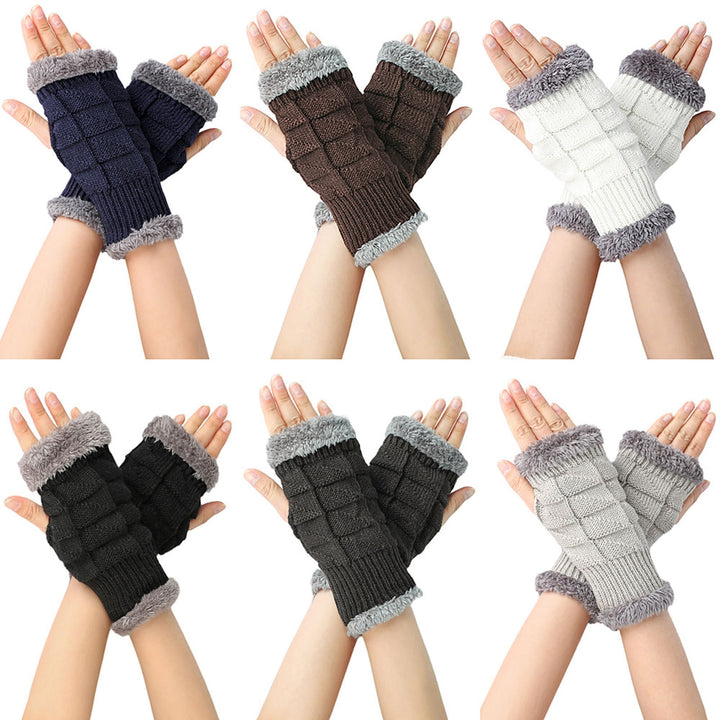 1 Pair Gloves Fingerless Windproof Winter Solid Color Arm Sleeve Cover for Outdoor Image 10