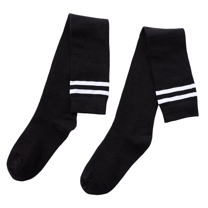 1 Pair Japanese Style Striped Print Thick Thigh Stockings Autumn Winter Women Over Knee Socks Image 2