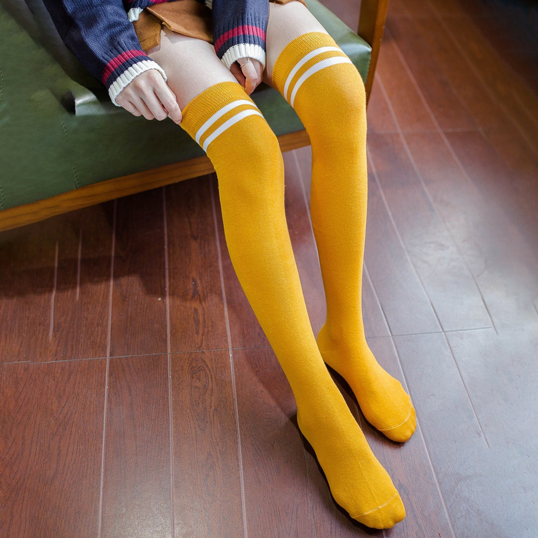 1 Pair Japanese Style Striped Print Thick Thigh Stockings Autumn Winter Women Over Knee Socks Image 10