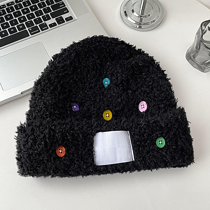 Autumn Winter Women Hat Colorful Buttons Plush Thickened Sweet Ear Protection Knitted Beanies Hat for Daily Wear Image 4