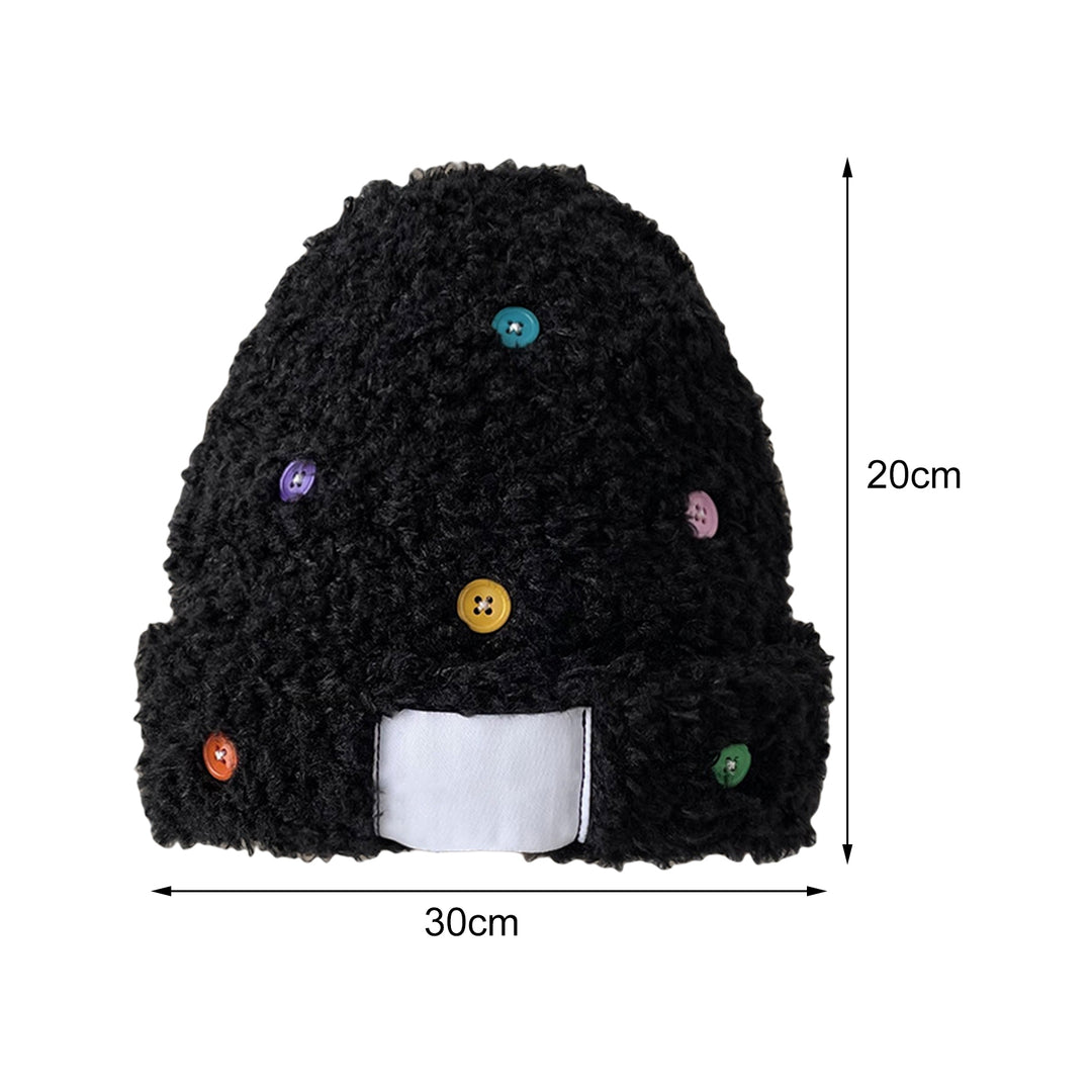 Autumn Winter Women Hat Colorful Buttons Plush Thickened Sweet Ear Protection Knitted Beanies Hat for Daily Wear Image 6