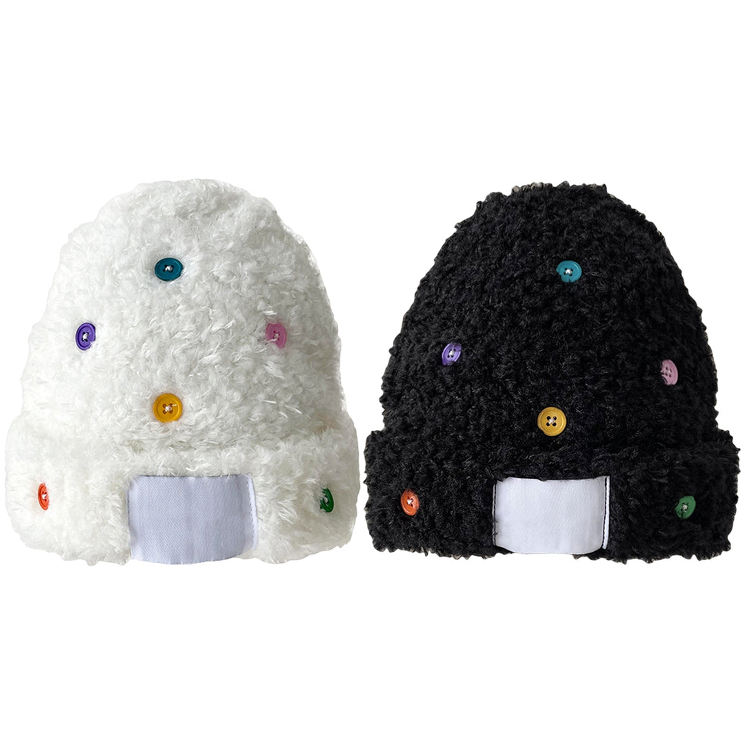 Autumn Winter Women Hat Colorful Buttons Plush Thickened Sweet Ear Protection Knitted Beanies Hat for Daily Wear Image 8