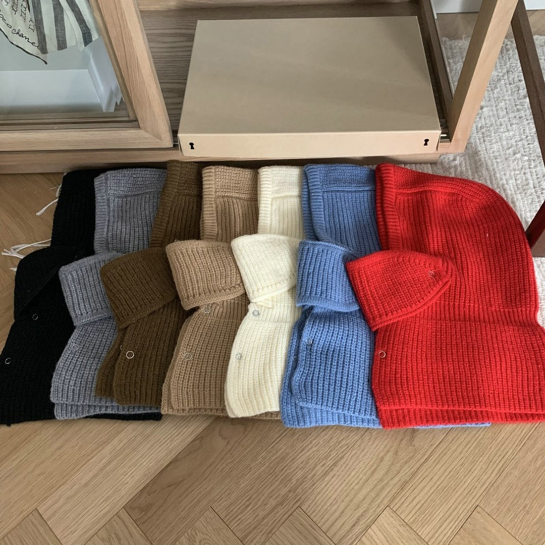 Solid Color Thickened Buttons Closure Scarf Hat Women Winter Knitting One-piece Neck Warmer Face Cover Hat Costume Image 1