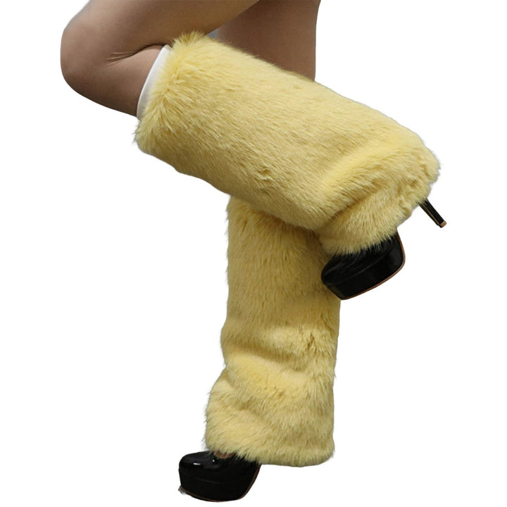 1 Pair Plush Elastic Solid Color Thick Leg Warmers Autumn Winter Women Warm Faux faux Boot Stockings Image 1